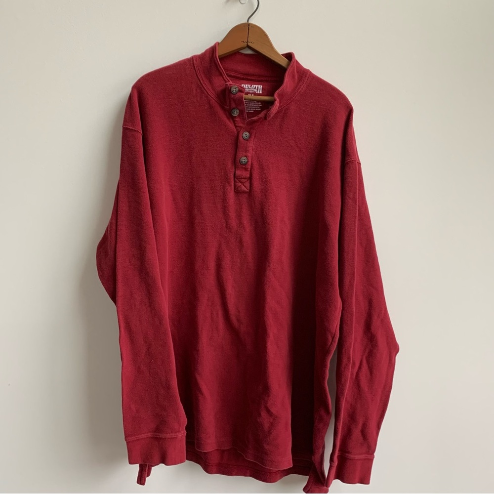 Duluth Trading Company Red Henley Long John Quarter Button Long Sleeve Shirt